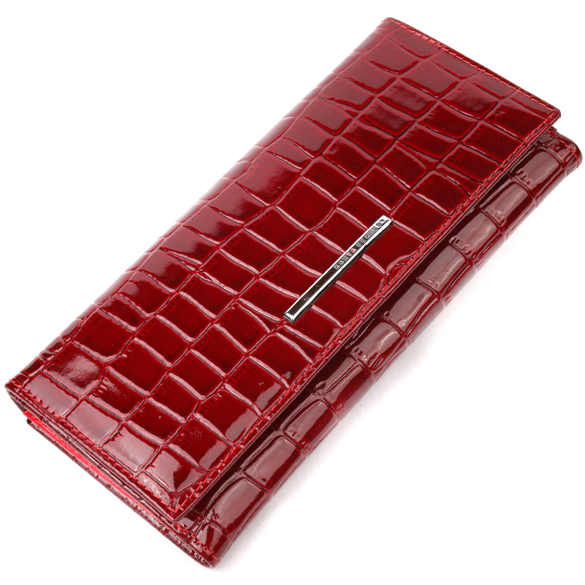 Чудовий жіночий гаманець із натуральної лакованої шкіри з тисненням під крокодила KARYA 21127 Червоний