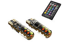 Светодиодные лампы T10 W5W с пультом RGB разноцветные 12V COB, стробоскоп