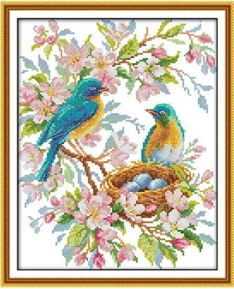 Набір для вишивання за нанесеною на канву схемою "Singing blue bird".AIDA 14CT printed, 28*34 см