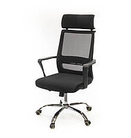 Кресло офисное на колесах с подголовником Крокус CH TILT Черное компьютерное из сетки с нагрузкой до 120 кг