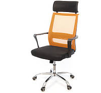 Кресло офисное на колесах с подголовником Крокус CH TILT Оранжевое компьютерное из сетки с нагрузкой до 120 кг