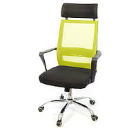 Кресло офисное на колесах с подголовником Крокус CH TILT Желтое компьютерное из сетки с нагрузкой до 120 кг