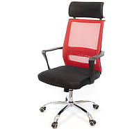 Кресло офисное на колесах с подголовником Крокус CH TILT Красное компьютерное из сетки с нагрузкой до 120 кг