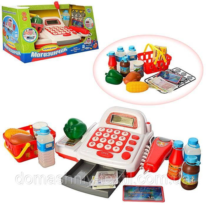 Дитячий ігровий набір Касовий апарат з кошиком продуктами сканером грошима в подарунковій упаковці