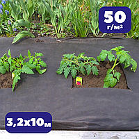 Спанбонд для клубники 50 г/м² черное 3,2х10м агроволокно для теплицы и винограда мульчирующее от сорняков