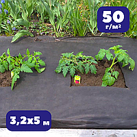 Спанбонд для клубники 50 г/м² черное 3,2х5м агроволокно для теплицы и винограда мульчирующее от сорняков