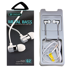 Навушники "Celebrat G2" з мікрофоном силікон плоский дріт, білий