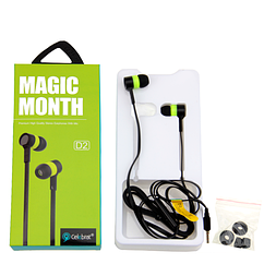 Навушники "Celebrat D2" з мікрофоном силікон плоский дріт, чорний з салатовим