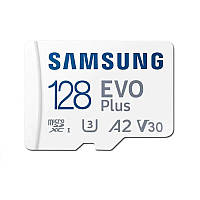 Карта Памяти Samsung EVO Plus 128GB MicroSD + SD Адаптер Профессиональная MicroSD Карта для Фото Видео |White|