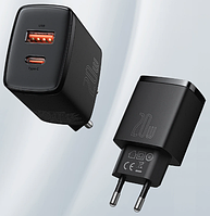 BASEUS 20W 3A Type-C + USB Адаптер Швидкої Зарядки Baseus Compact Quick Charger Original QC/PD |Чорний|