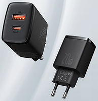 BASEUS 20W 3A Type-C + USB Адаптер Быстрой Зарядки Baseus Compact Quick Charger Original QC/PD |Черный|