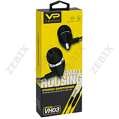 Навушники "VERON VH03" з мікрофоном силікон дріт, чорний