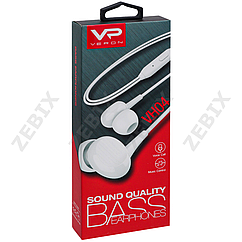 Навушники "VERON VH04" з мікрофоном силікон дріт, білий