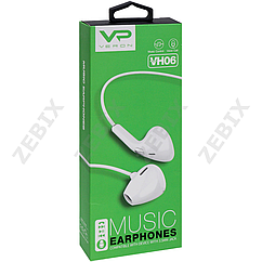 Навушники "VERON VH06" з мікрофоном силікон дріт, білий
