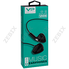 Навушники "VERON VH06" з мікрофоном силікон дріт, чорний