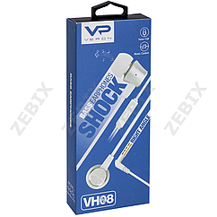 Навушники "VERON VH08" з мікрофоном силікон дріт з перфорацією, білий