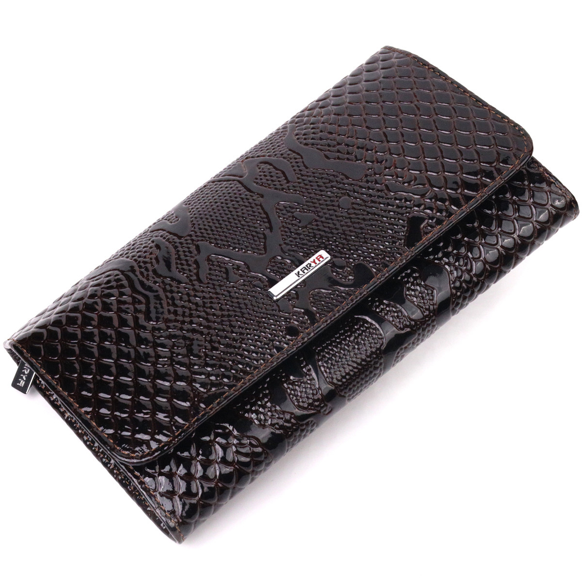 Практичний жіночий гаманець із натуральної лакованої шкіри KARYA 21360 Коричневий, фото 1