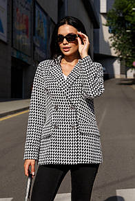 Стильний жіночий теплий чорно-білий піджак з твіду 42 44 46 48 розміри
