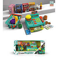 Дитячий ігровий набір Касовий апарат з кошиком продуктами сканером грошима на батарейках в подарунковій упаковці