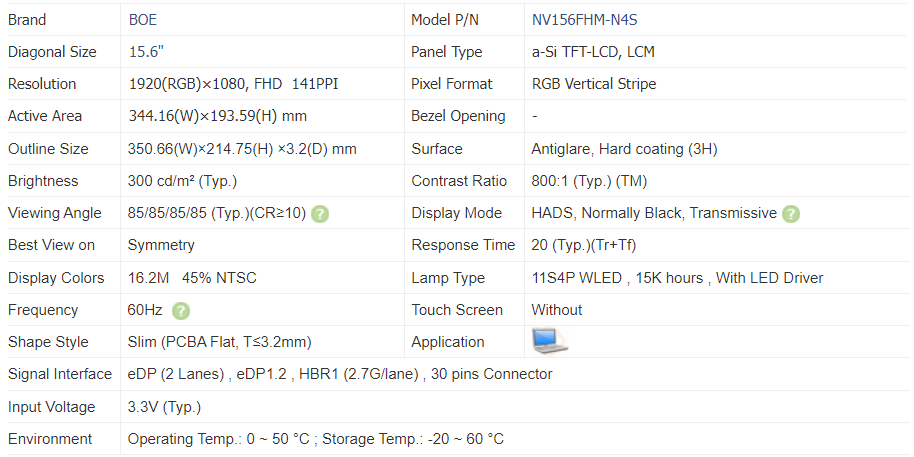 Матриця для ноутбука 15.6 Led Slim IPS FHD 1920x1080 30pin edp 350mm електроніка 26см NV156FHM-N4S новий - фото 2 - id-p2078223226