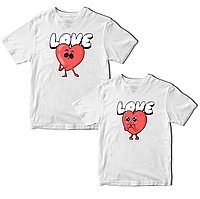 Парные белые футболки для влюбленных с принтом "Love. Два сердца. Влюбленные сердца" Push IT