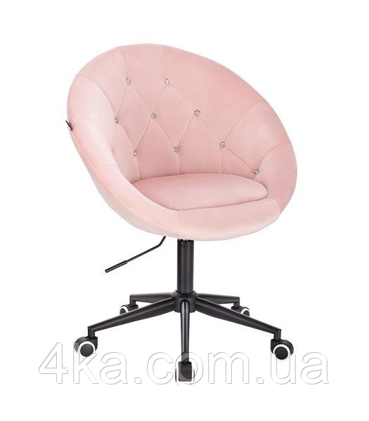 Крісло на колесах зі стразами HC8516СK, велюр, пудра, база чорна, фото 1