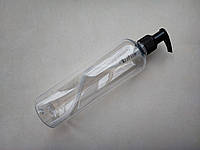 400 мл ПЭТ круглый флакон прозрачный с черным дозатором для мыла, антисептика 24/410, бутылка, пластиковый