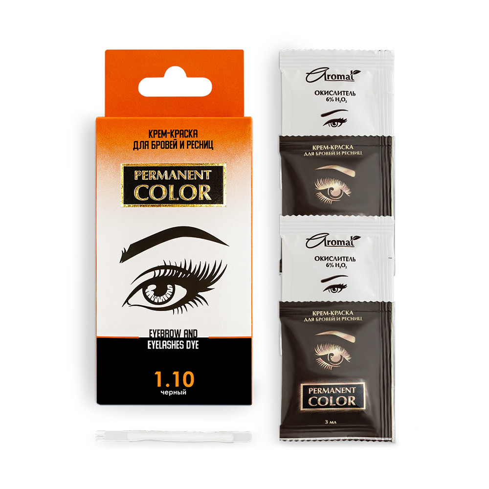 Крем-фарба для брів та вій з окислювачем, тон чорний 1.10 Permanent Color ТМ Aromat