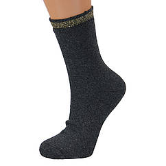 Шкарпетки жіночі махрові високі 23-25 розмір (36-40 взуття) Золота смуга зимові темно-сірий