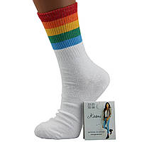 Шкарпетки жіночі високі демісезонні Kosmi 23-25 розмір (35-38 взуття) Веселка широка білий