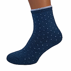 Шкарпетки жіночі махрові високі 23-25 розмір (36-40 взуття) Крапки зимові, темно-синій