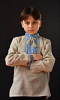 Сорочка з напівльону для хлопчика, з вишивкою блакитного кольору, українська вишиванка з довгим рукавом