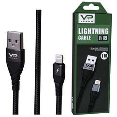 Кабель Lightning "Veron LV09" 1м плетений дріт, чорний