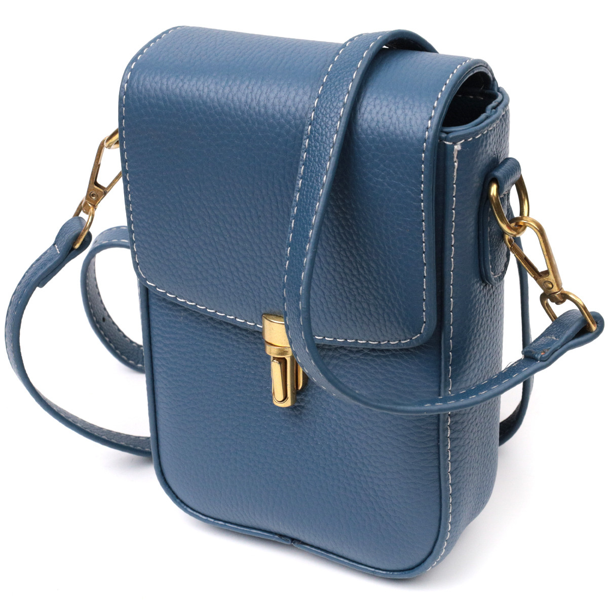 Жіноча шкіряна сумочка для телефону гаманця блакитна вертикальна 722310