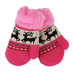 Рукавиці для дівчинки вовняні з хутром 1,5-3 роки зима подвійні рожевий