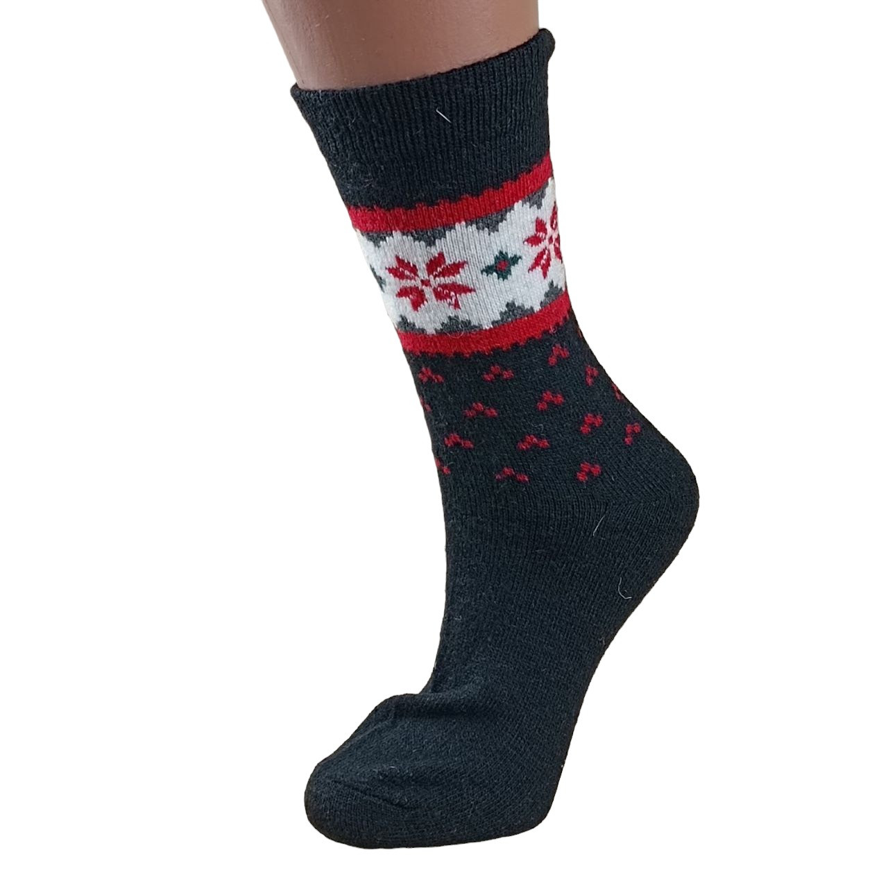 Шкарпетки жіночі вовняні ангори високі розмір 37-41 Наталі Орнамент квітка зимовий колір чорний