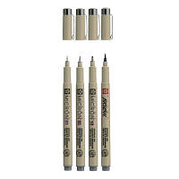 Лайнер Sakura Набір Pigma Micron 4 шт., (0.1/0.5/10/лінер-пензлик Pigma Brush), Сірий (8712079474294), фото 3