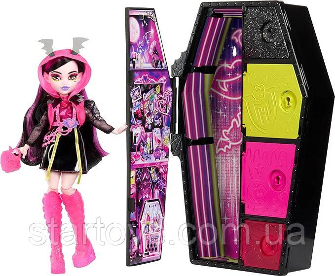 Лялька Монстер Хай Дракулаура Неон та модний набір +19 сюрпризів Monster High Draculaura Skulltimate : Neon