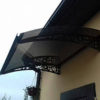 Металический сборный навес (козырек) над дверью Dash'Ok 1.5x1 м Style, темно-серый, монолит 3 мм, прозрачный сотовый поликарбонат 6 мм, Прозрачный