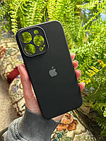 Силиконовый чехол c квадратными бортиками на iPhone 15 Pro Black Silicone case на айфон черный