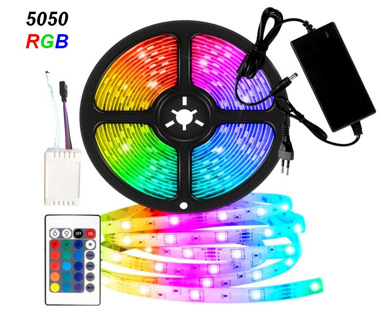 Комплект Світлодіодна стрічка пульт контроллер адаптер LED SMD 5050 RGB, фото 1
