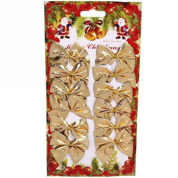 Набір 12 шт новорічний бант декор Merry Christmas Gold, фото 1