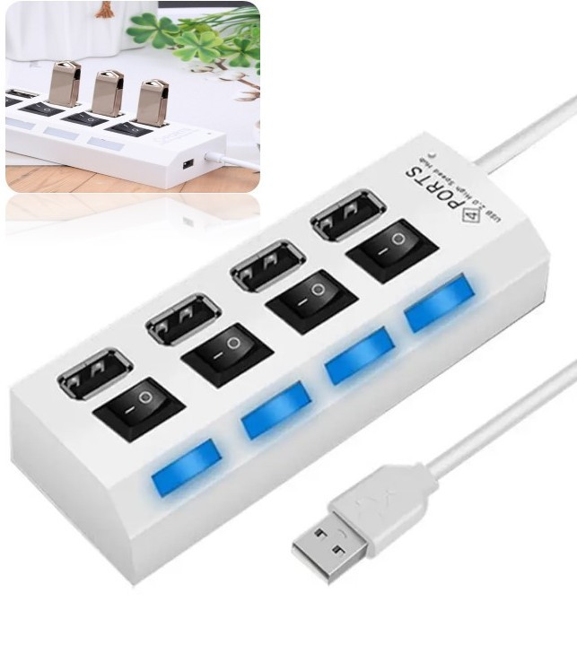 USB HUB з переключателями 4 порти Digital Hub White, фото 1