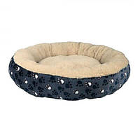 Лежак Пончик Trixie Tammy для собак і кішок плюшевий синій/бежевий у лапку ø 50 cm TX-37377