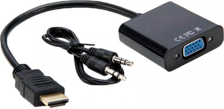 Конвертер перехідник адаптер HDMI to VGA + Audio 3,5 мм Black, фото 1