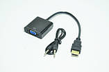 Конвертер перехідник адаптер HDMI to VGA + Audio 3,5 мм Black, фото 3