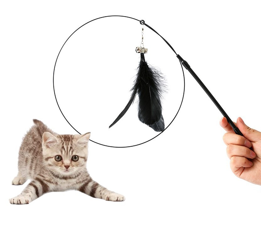 Іграшка для котів паличка з пером та дзвіночком Cat Stick Black