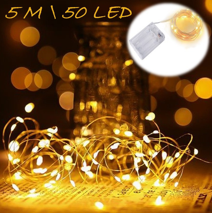 Гірлянда на батарейках крапля роси мідний провід 5 метрів 50 LED Dew Drop Warm White