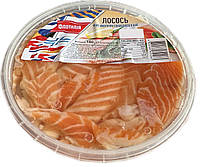 Лосось (сьомга) філе шматочки слабосолене в олії 180 грам ТМ"Флотилія"