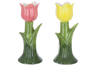 Свічник керамічний Тюльпан D7*17см, асс 2х кольорів - рожевий і жовтий 457-323